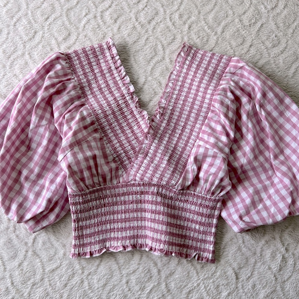 (NWOT) Abercrombie & Fitch, checkered purple white top, US S